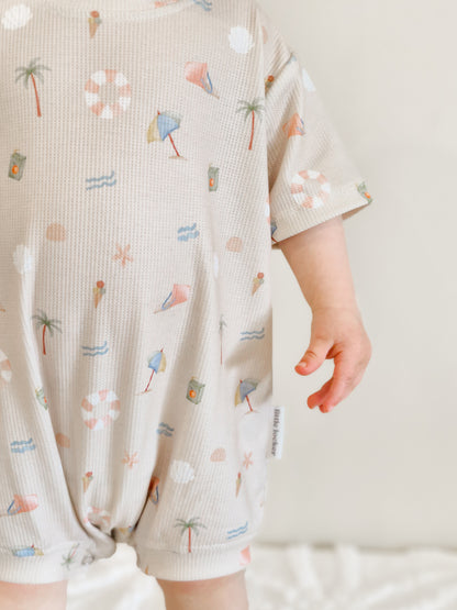 TINY TIDES PRINTED WAFFLE ROMPER