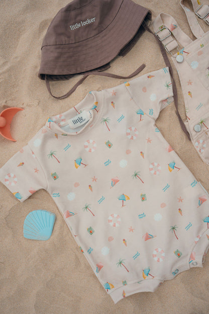 TINY TIDES PRINTED WAFFLE ROMPER