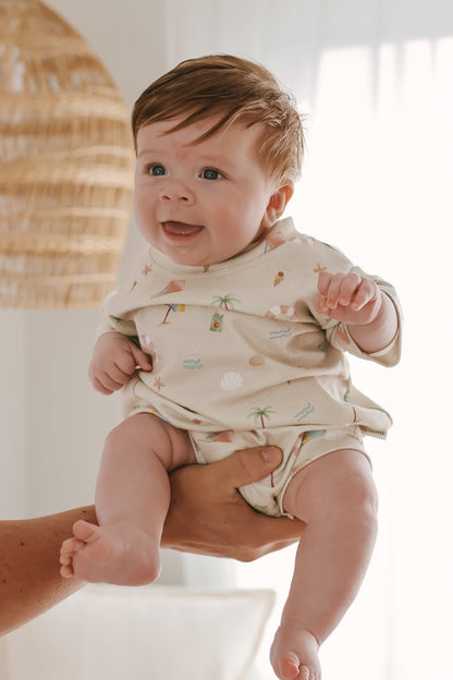 TINY TIDES PRINTED WAFFLE ROMPER