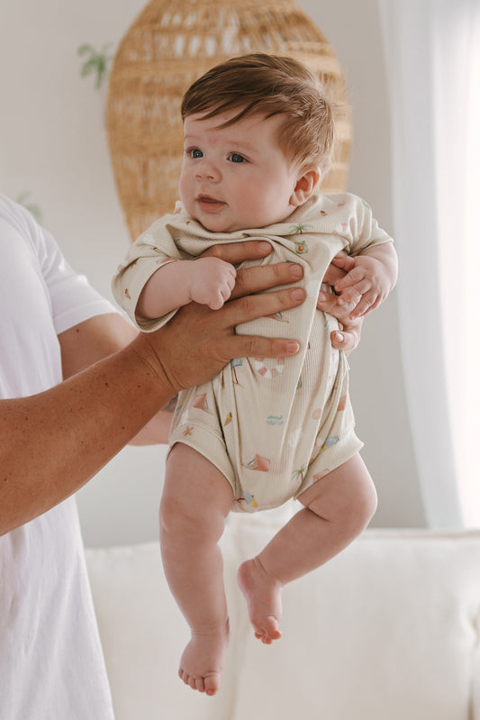 TINY TIDES PRINTED WAFFLE ROMPER